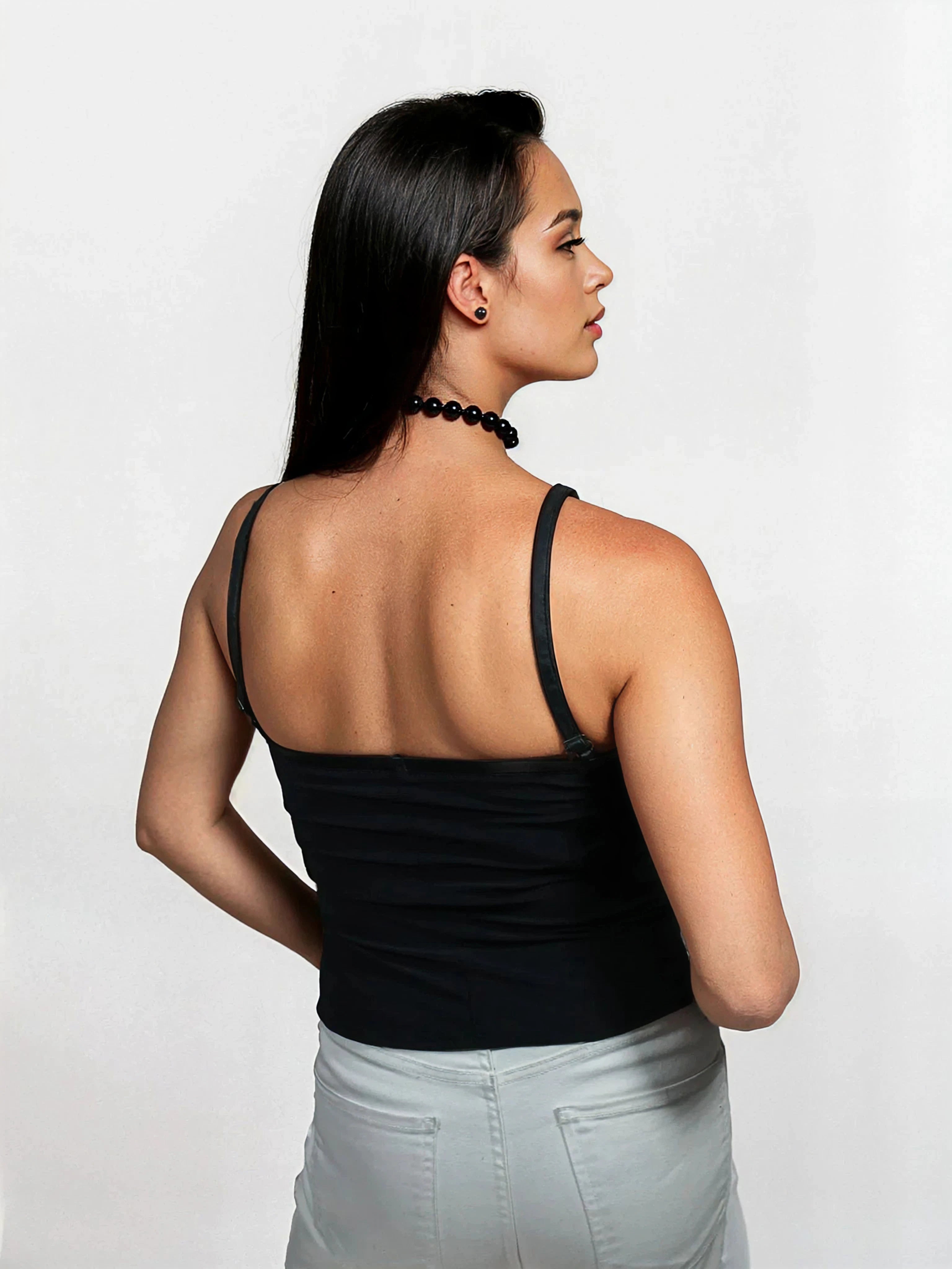 Blouse corset noire à bretelles fines