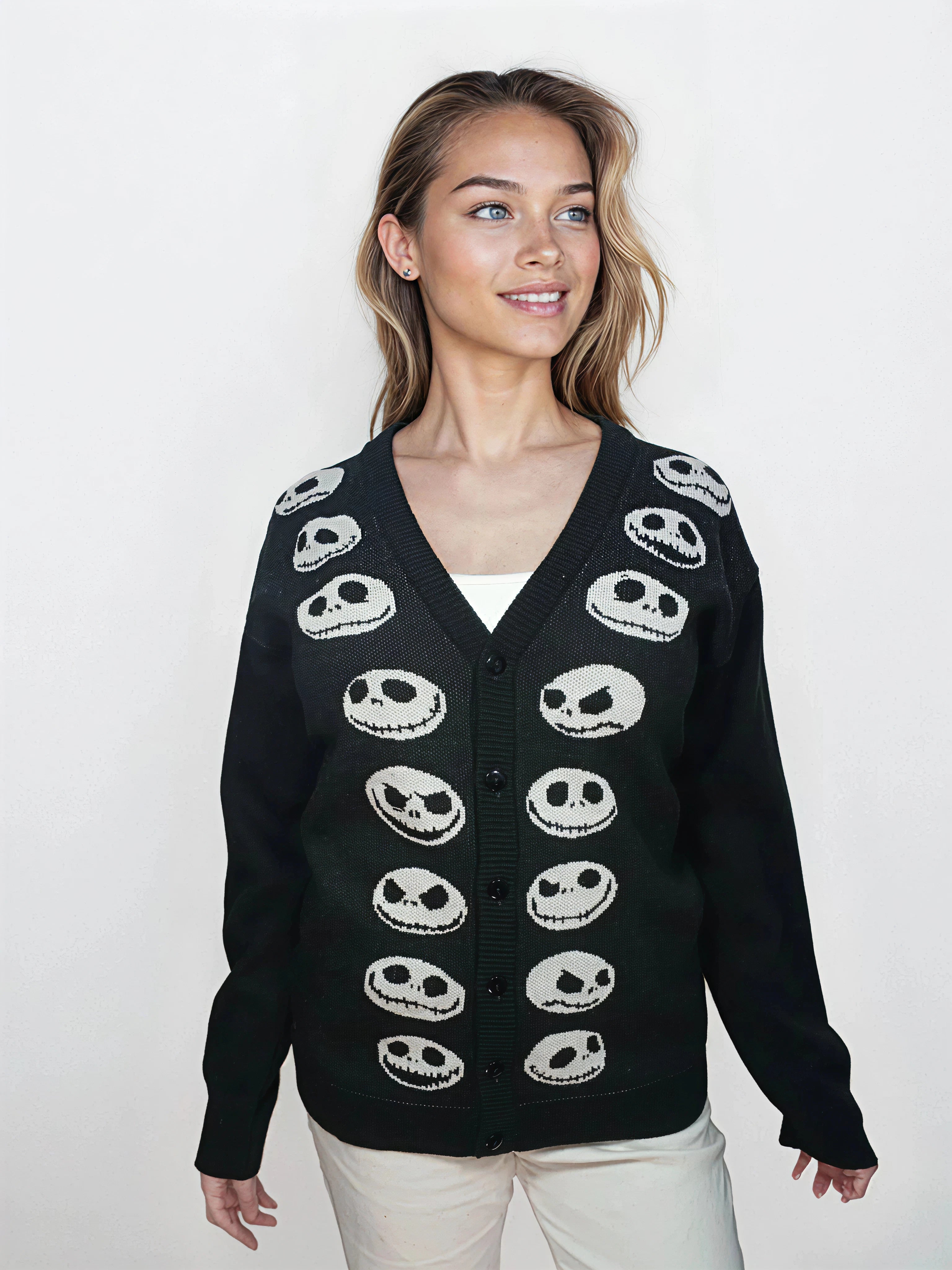 Cardigan gothique noir à tête de mort