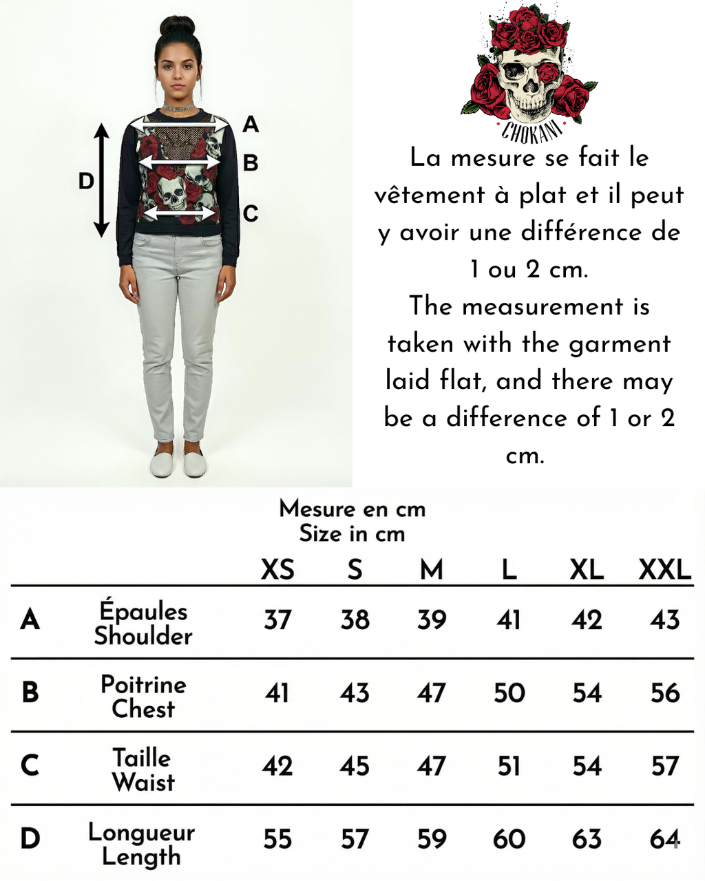 Haut gothique manches longues à crânes et roses
