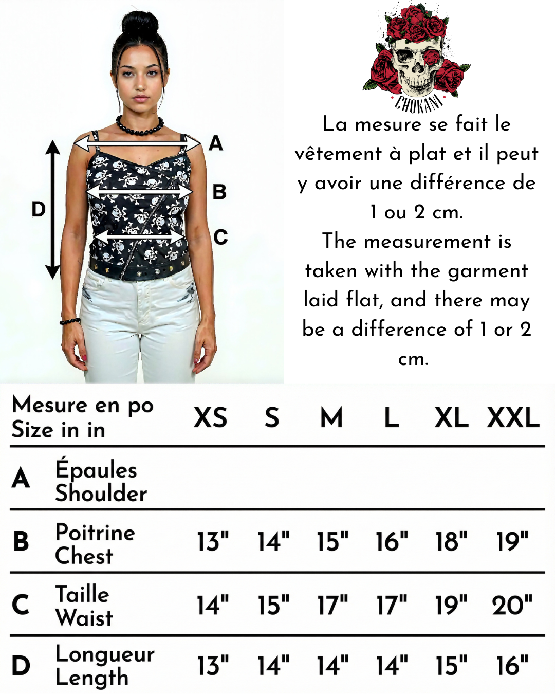 Top noir gothique à têtes de mort