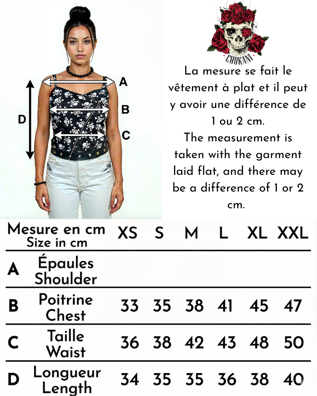 Top noir gothique à têtes de mort