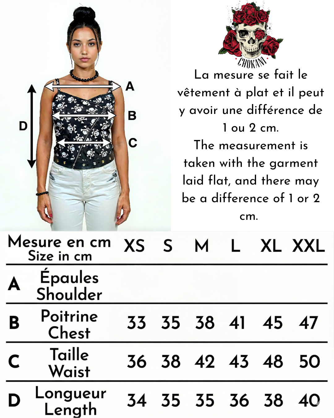 Top noir gothique à têtes de mort