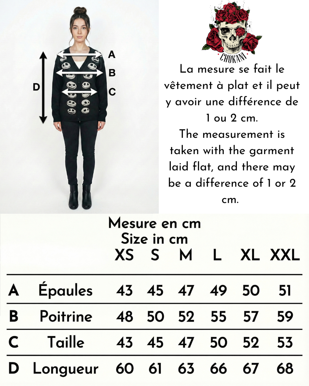 Cardigan gothique noir à tête de mort