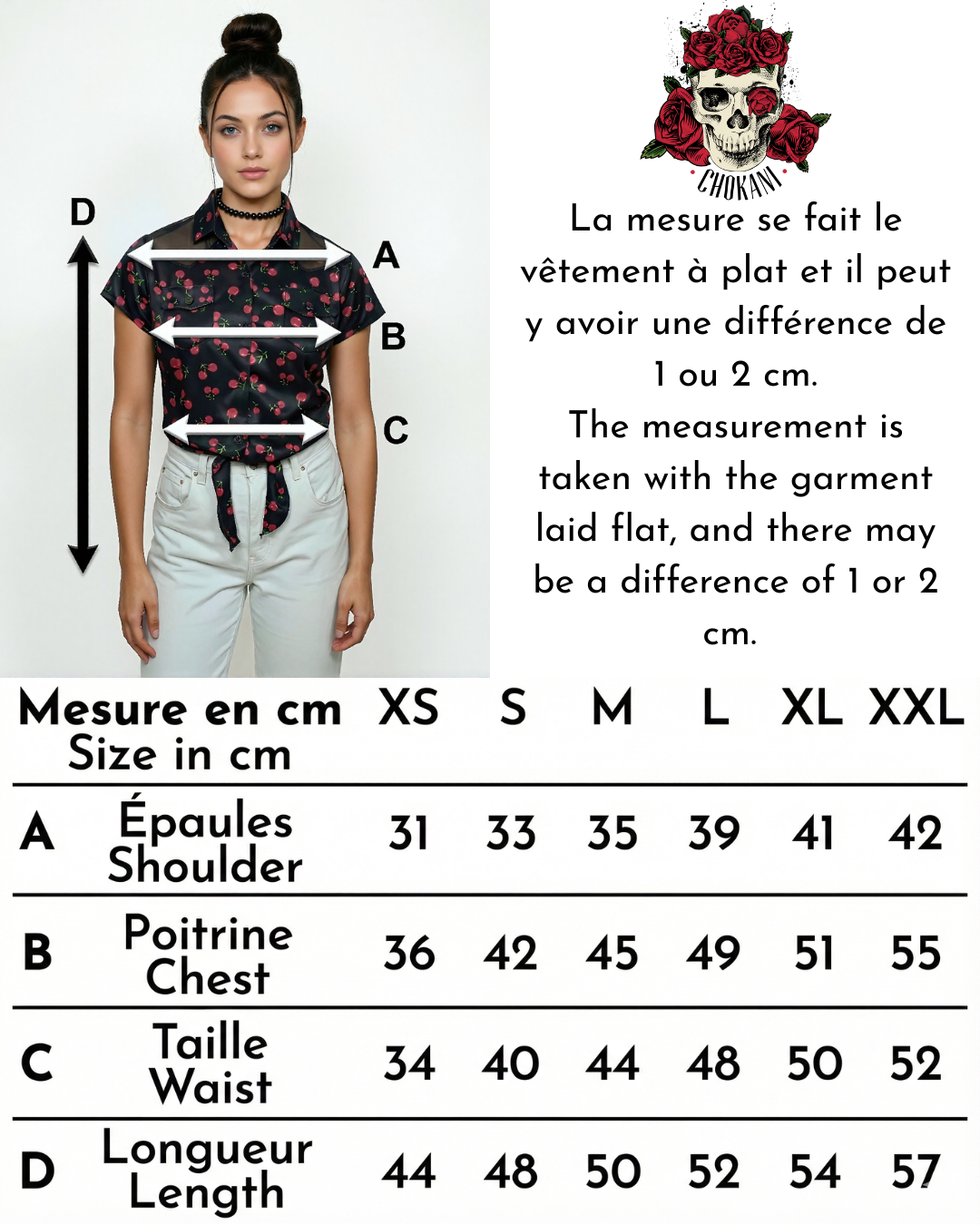 Chemise noire cerises rétro