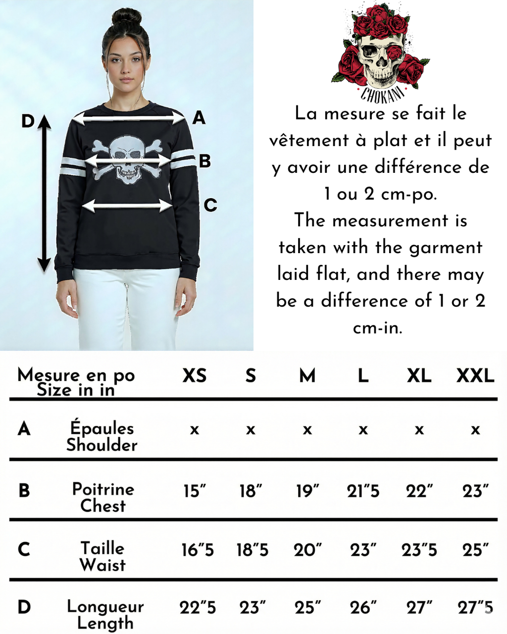 Haut noir crâne & crossbones