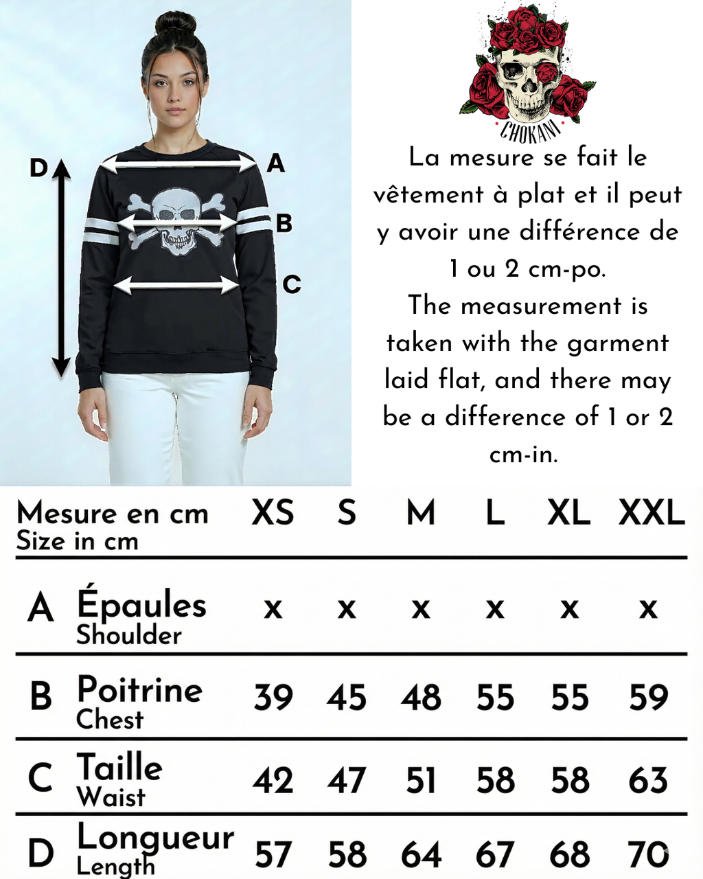 Haut noir crâne & crossbones