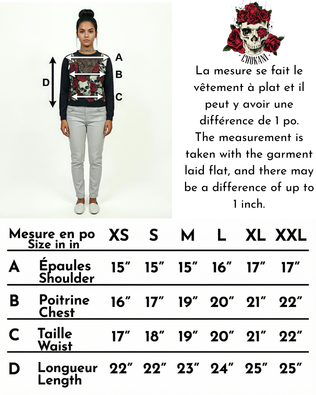 Haut gothique manches longues à crânes et roses