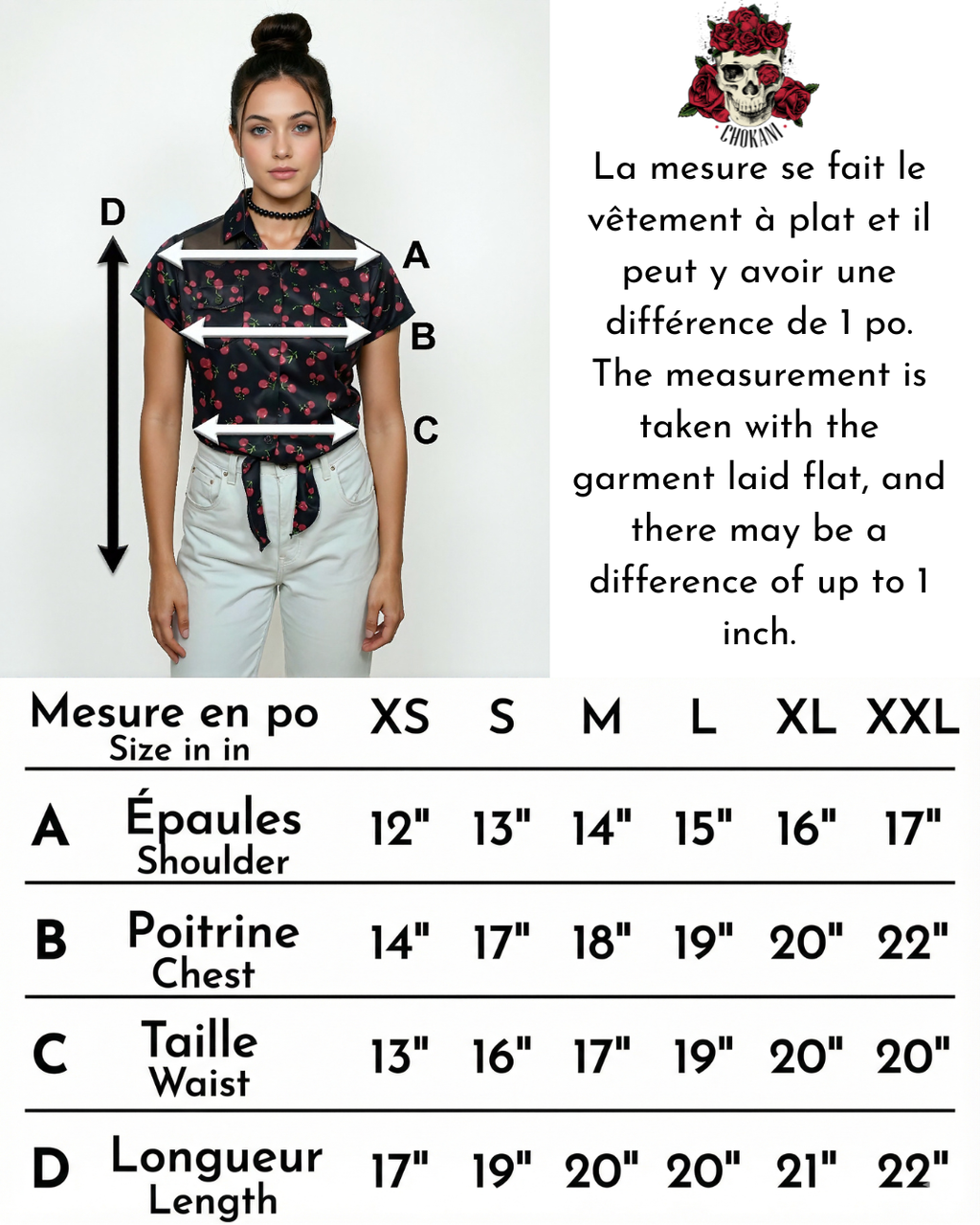 Chemise noire cerises rétro