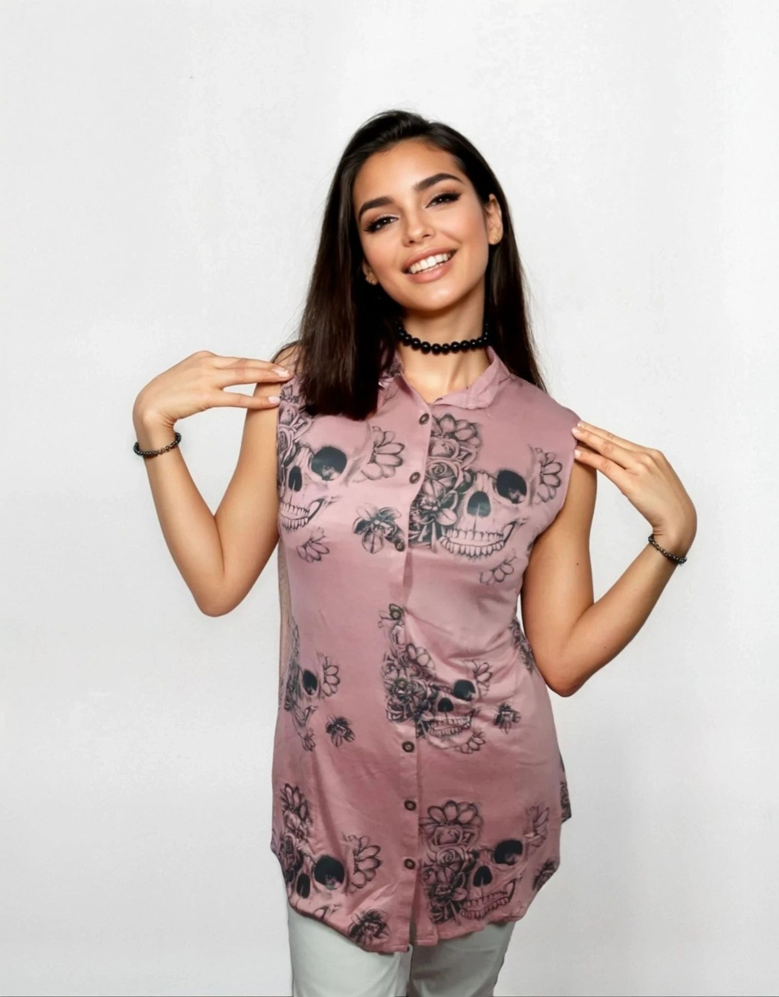 Robe tunique sans manches inspiration Día de los Muertos