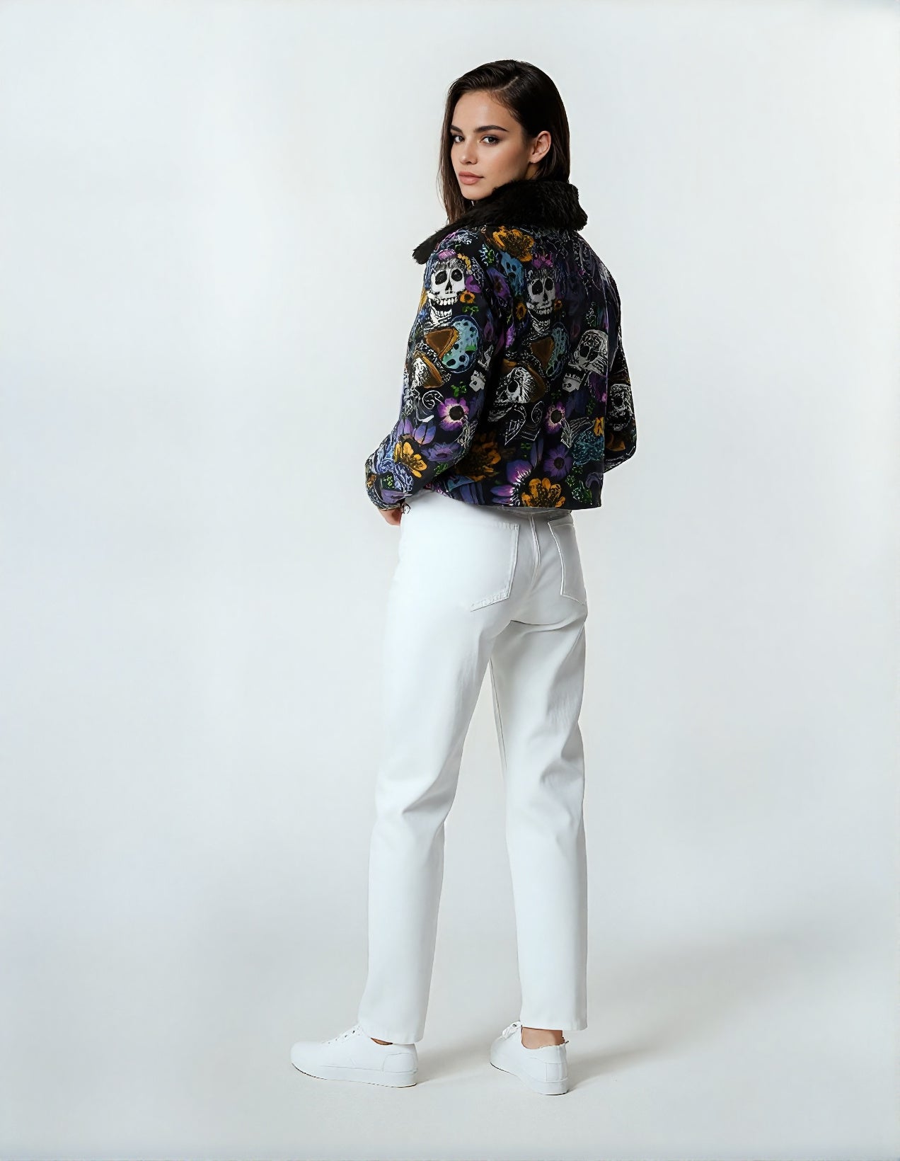 Veste courte polard imprimée crânes