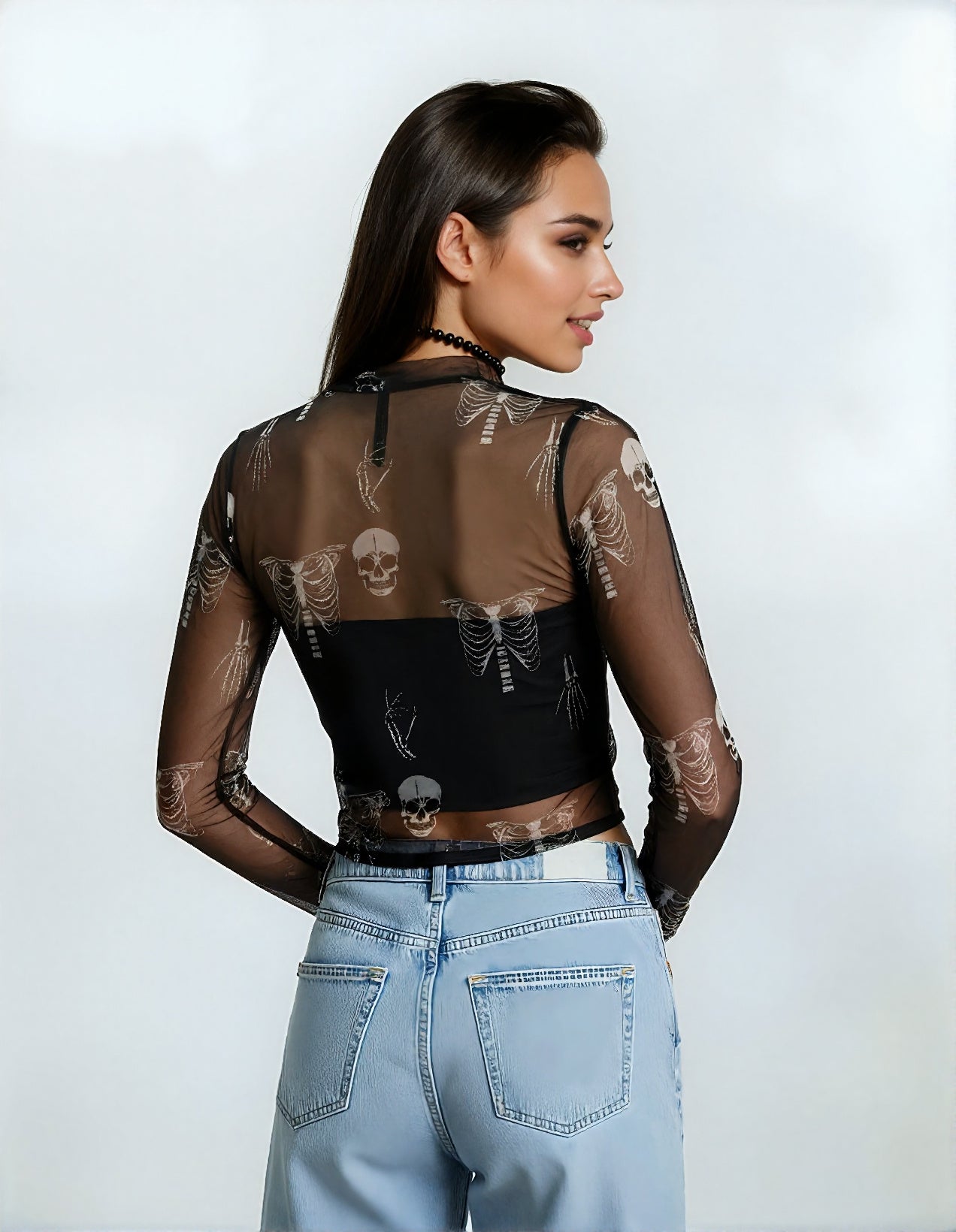 T-shirt mesh motifs squelette