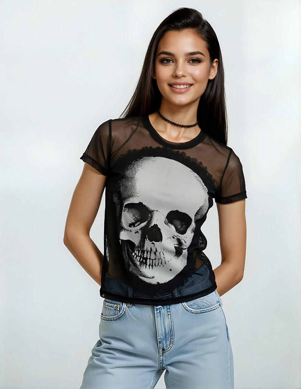 Top en mesh transparent crâne