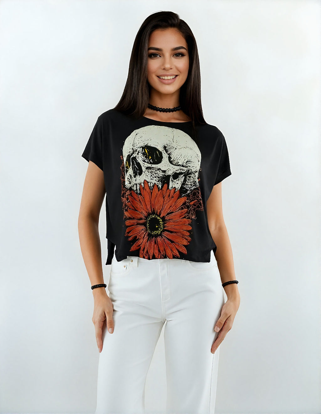 T-shirt skull femme noir