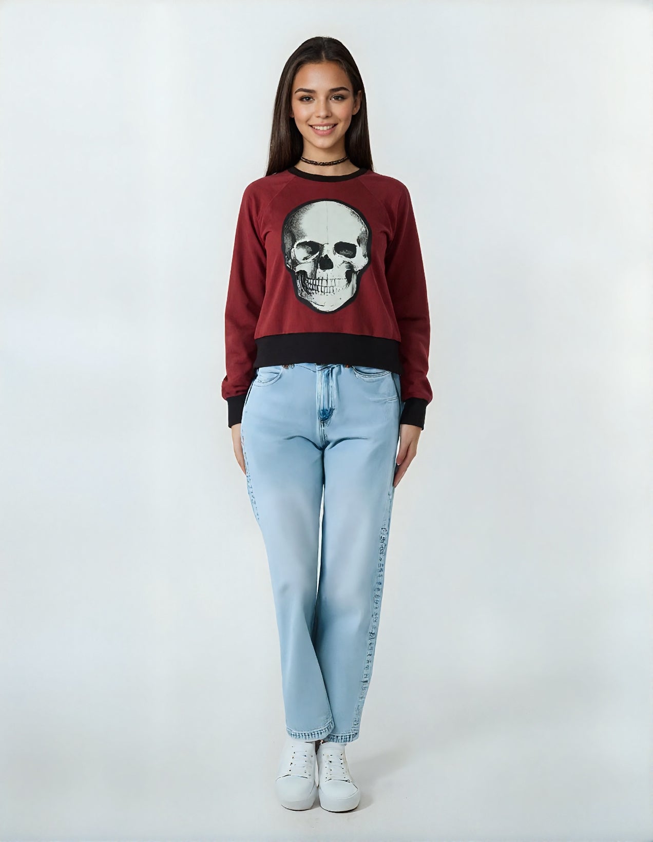 Sweatshirt skull bordeaux femme