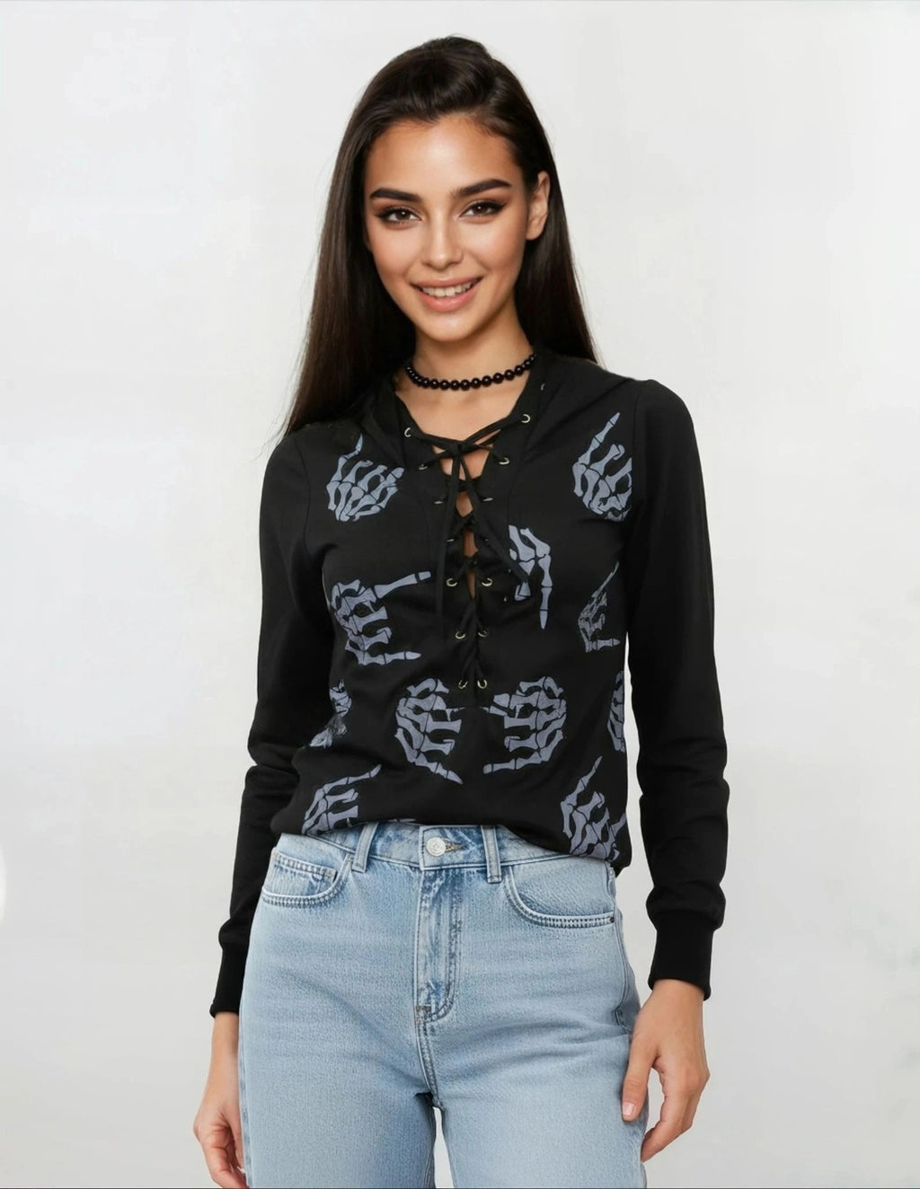 Sweat noir motifs squelette