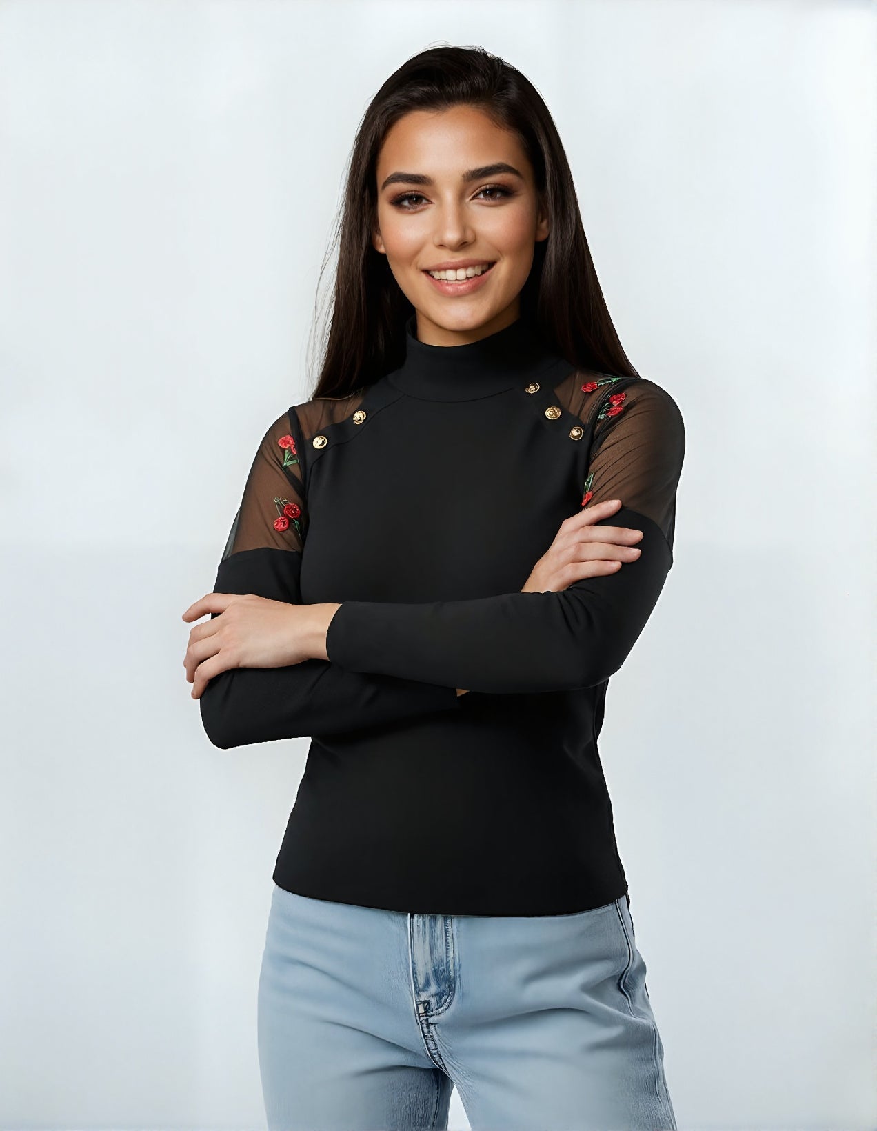 Top élégant manches mesh