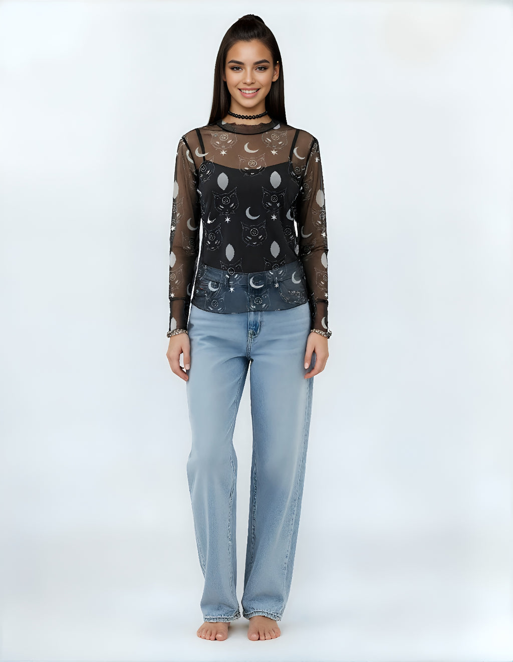 Haut transparent motif lunaire