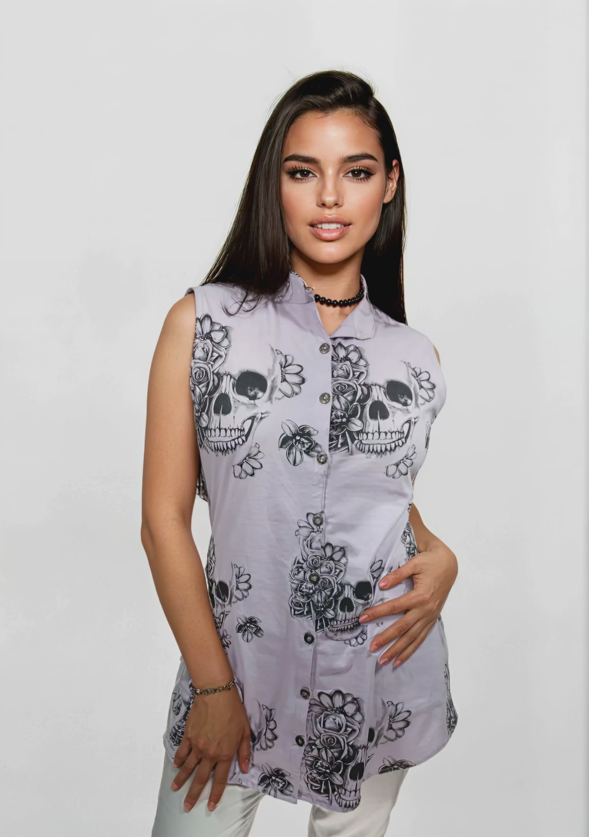 Tunique longue mauve sans manches crânes