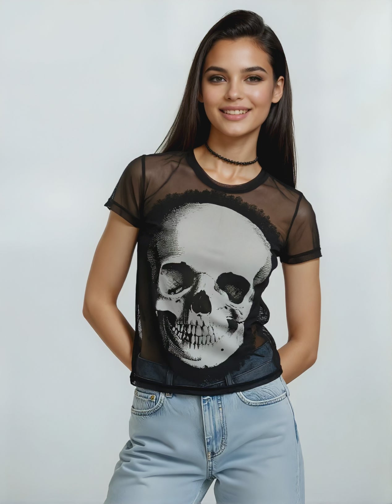 Top en mesh transparent crâne