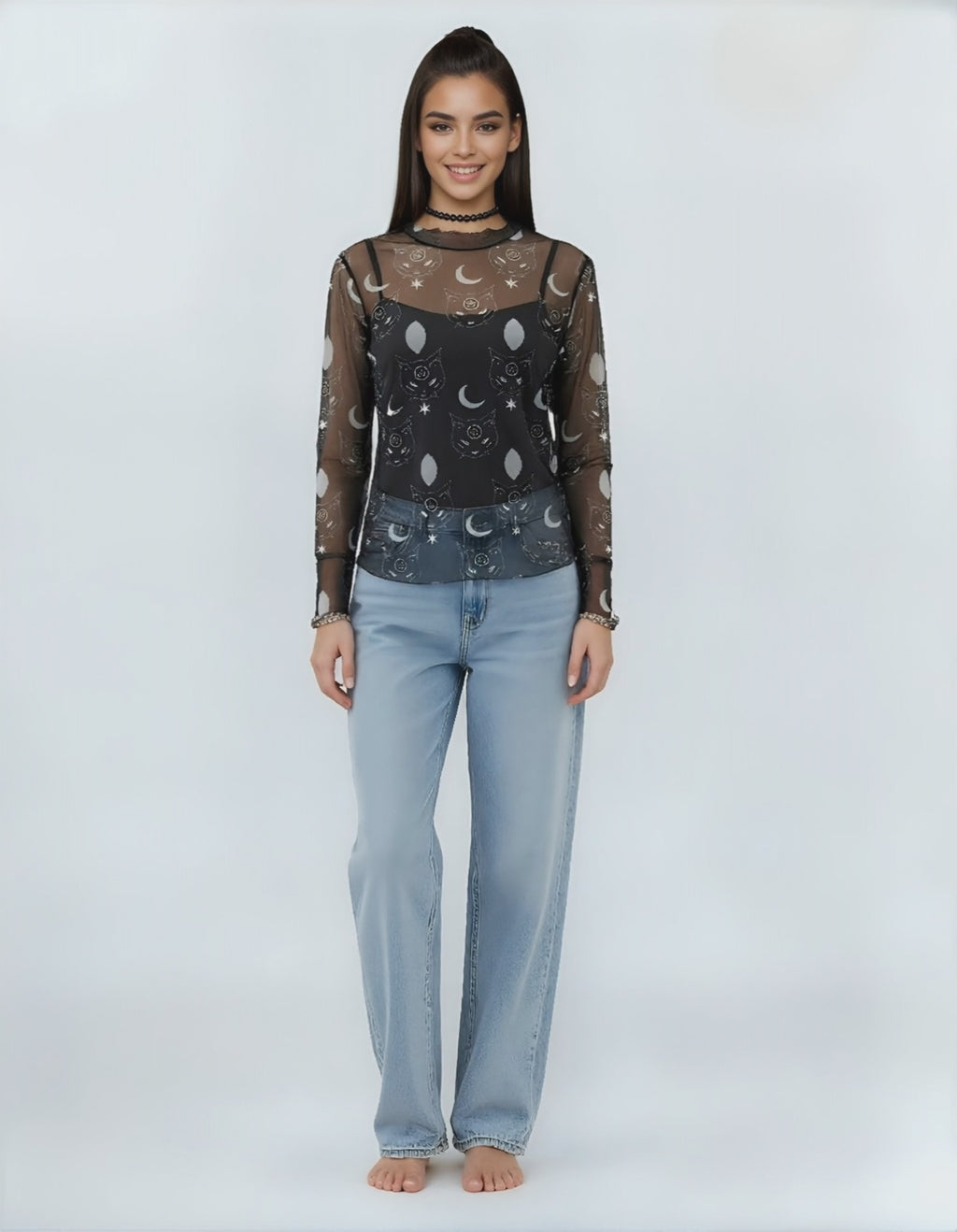 Haut transparent motif lunaire