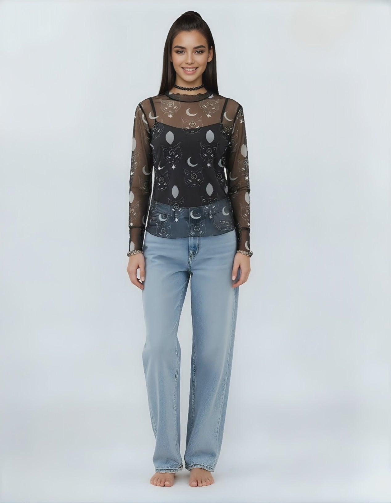 Haut transparent motif lunaire