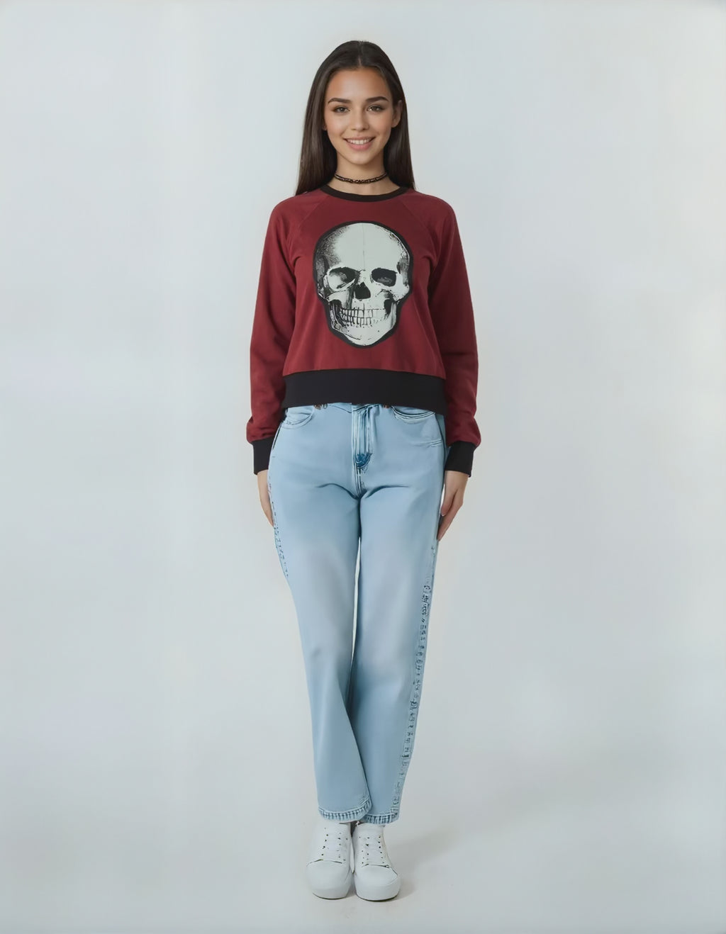 Sweatshirt skull bordeaux femme