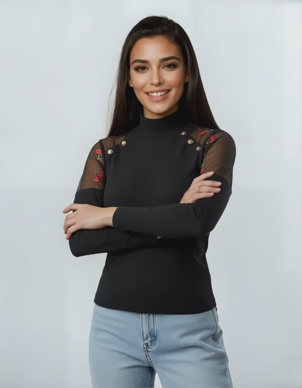 Top élégant manches mesh