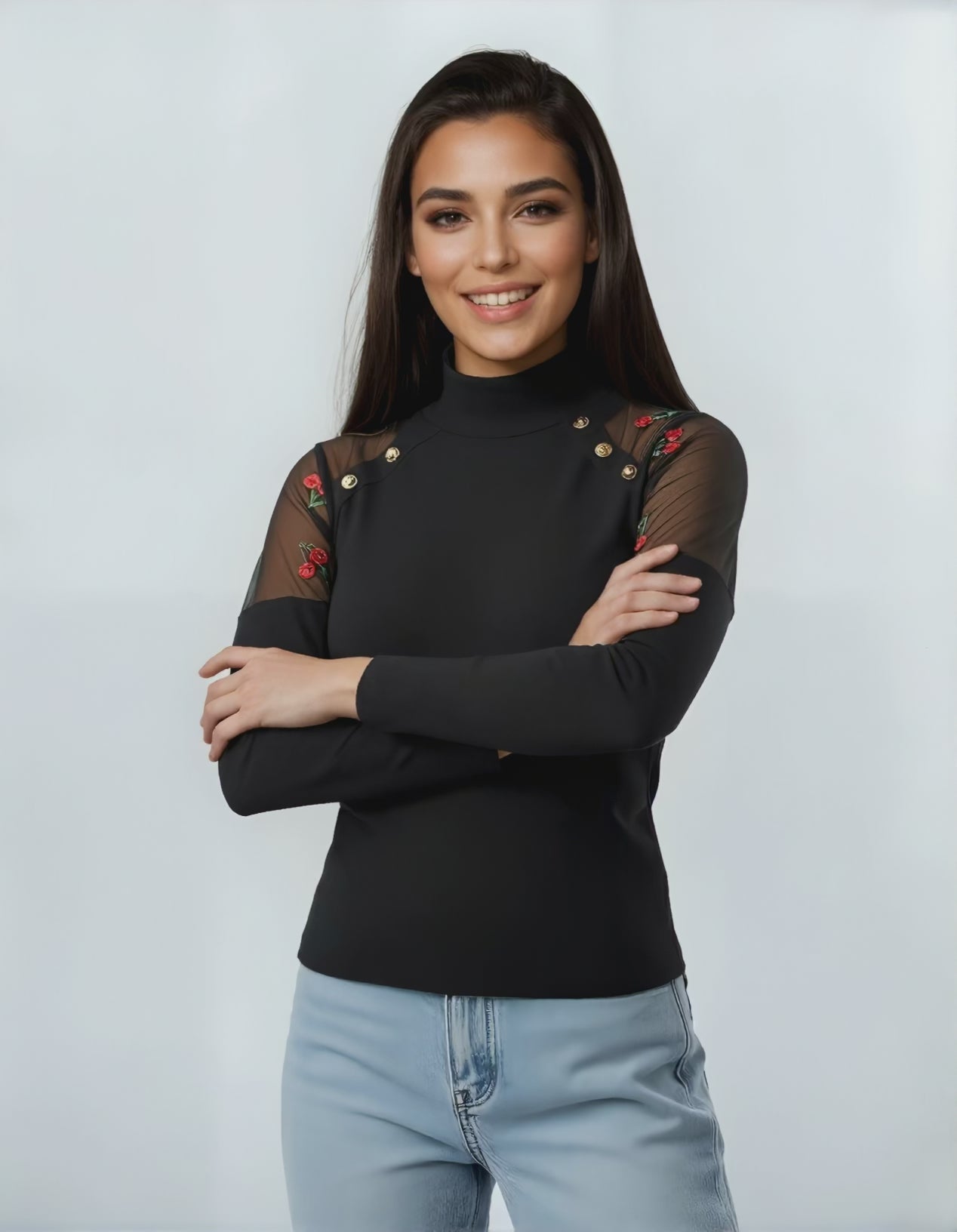 Top élégant manches mesh