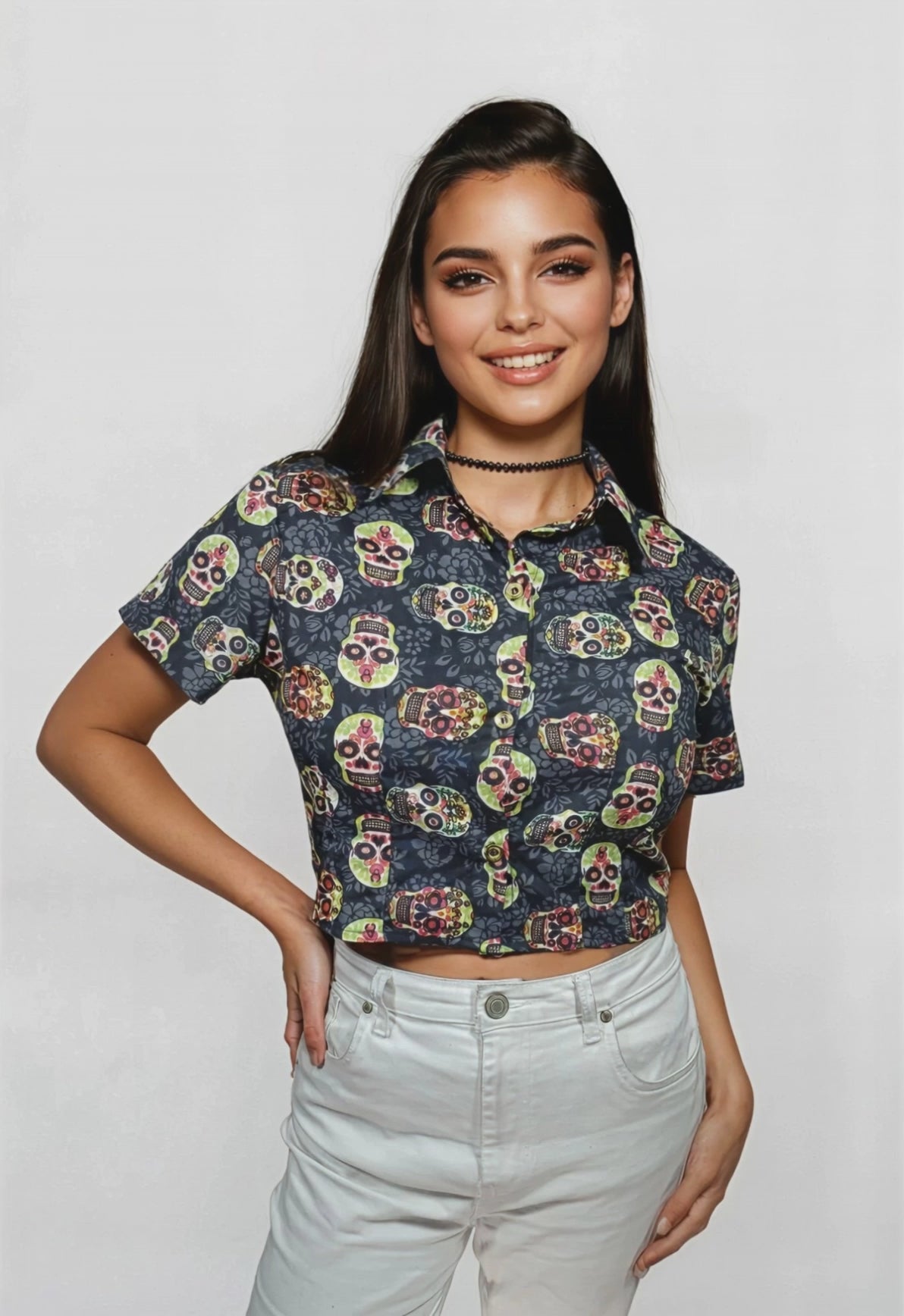 Chemise crop skull paisley