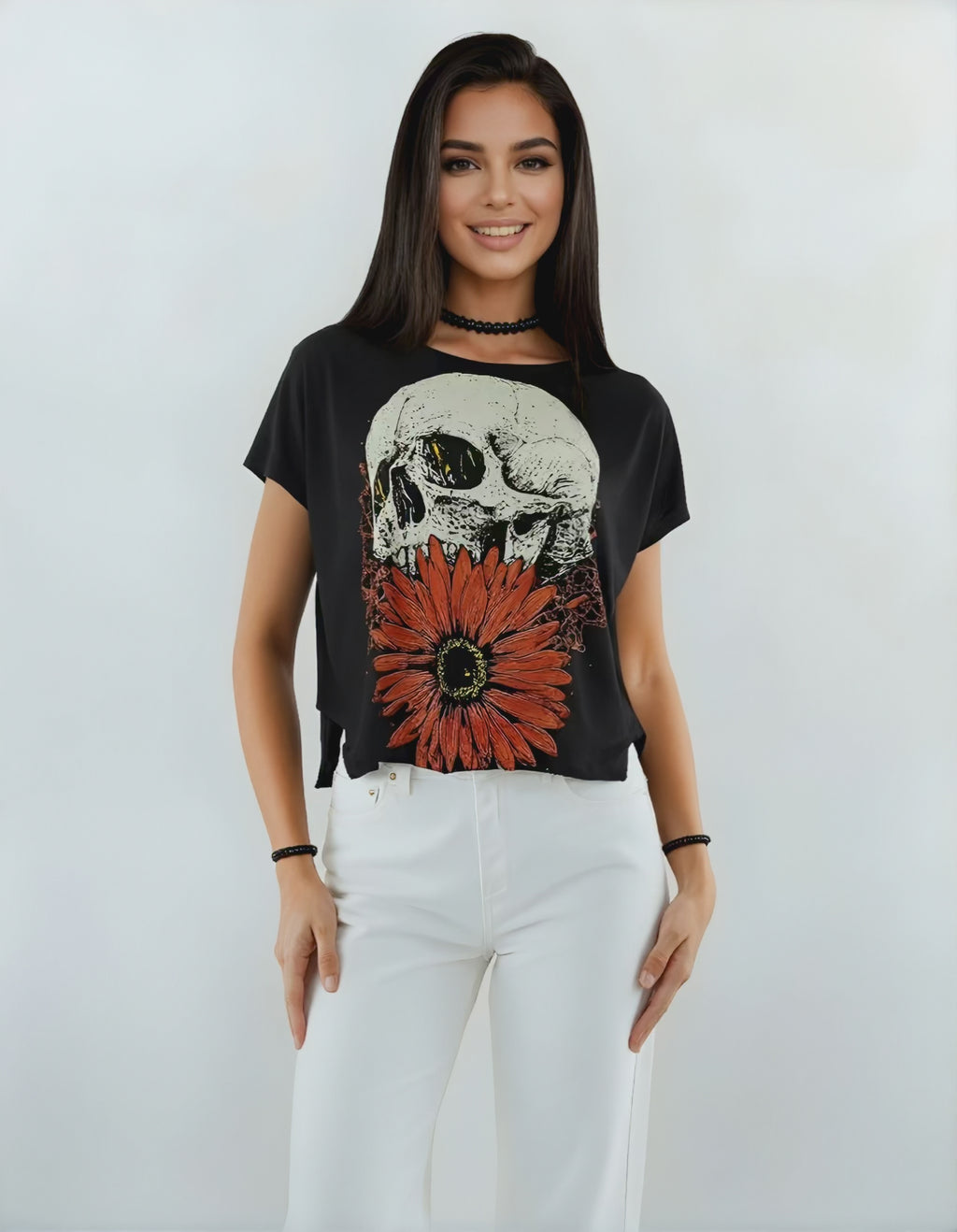 T-shirt skull femme noir