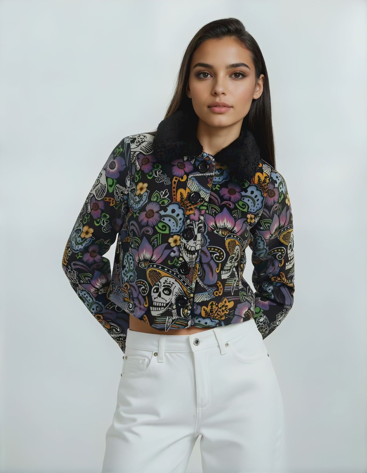 Veste courte polard imprimée crânes